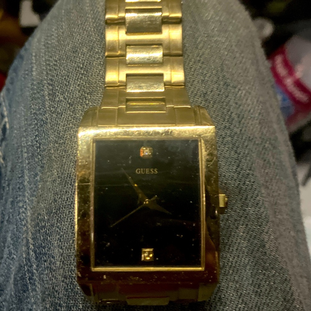 Guess men’s rectangular watch gold tone
